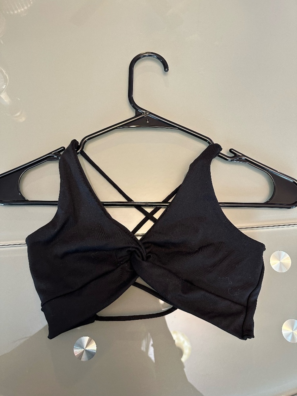 Danskin Black Strappy Sports Bra Twist Front Criss Cross Back Activewear